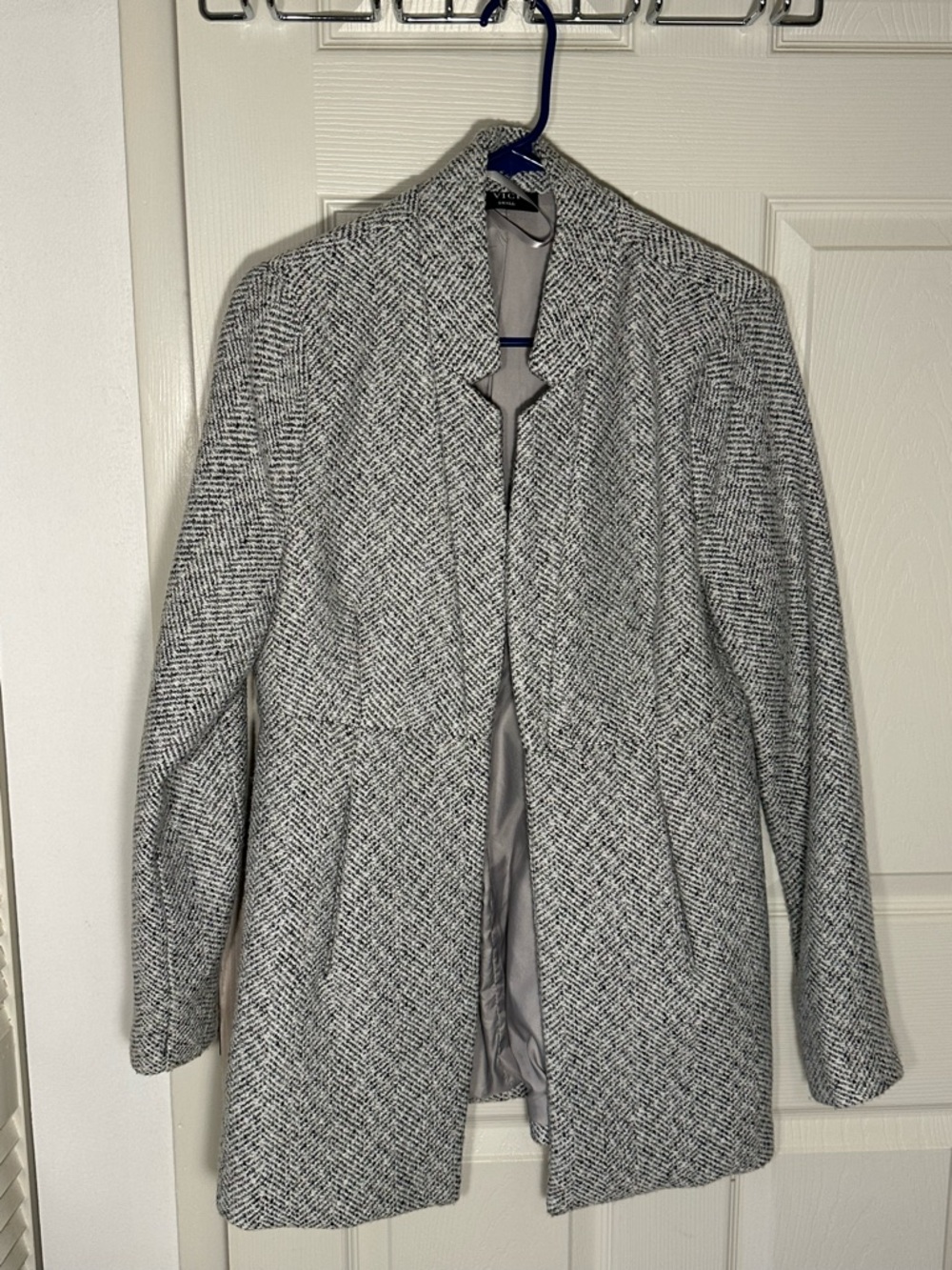 Vici Gray Herringbone Wool-Blend Open Front Coat